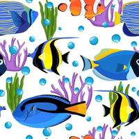 Undersea seamless pattern. Fish underwater with bubbles. vector