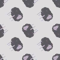 Sheep doodle silhouettes seamless pattern. Animal simple print in purple colors on light grey background. Cartoon childish backdrop. vector