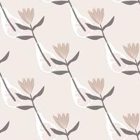 Pastel pale flowers in a vase seamless pattern. Light background and botanic elements in lilac tones. vector