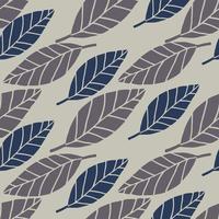 Seamless floral pattern with pastel purple and navy blue leafs on grey background. vector