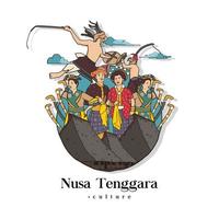 Set Nusa Tenggara Culture and Landmark Illustration. Hand drawn Indonesian cultures background vector