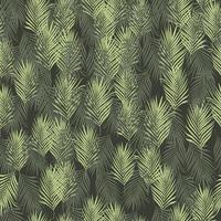 Exotic fern leaves seamless pattern on black background. Tropical palm leaf pattern, vector