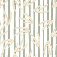 Organic seamless pattern with doodle seaweed elements. Striped background. Light tones. Botanic design print. vector