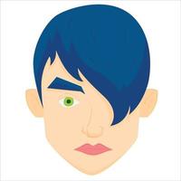 Young boy face with fancy blue hairstyle. vector