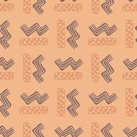 Zig zag and rectangle geomery figures seamless pattern. Abstract simple artwotk in beige and purple tones. vector