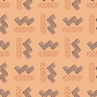 Zig zag and rectangle geomery figures seamless pattern. Abstract simple artwotk in beige and purple tones. vector