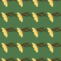 Modern seamless pattern with orange field flowers elements. Green background. Bloom print. vector