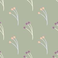 Nature seamless pattern with berry branches ornament. Light pale green background. Minimalistic style. vector