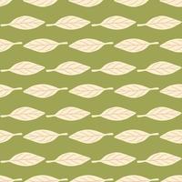 Decorative pink pastel simple leaf seamless doodle pattern. Green pastel olive background. Doodle shapes. vector
