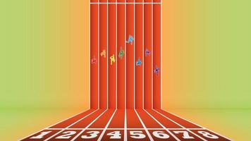Athletes running in abstract athletic track from top view. vector