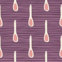 Cooking seamless pattern with hand drawn spoon elements. White and pink colored kitchen tools on purple stripped background. vector