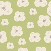 Random grey shildish daisy silhouettes seamless pattern. Pastel green background. Vintage style print. vector