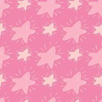 Pink palette seamless creative pattern with cartoon cute star silhouettes. Childish geometric print. vector