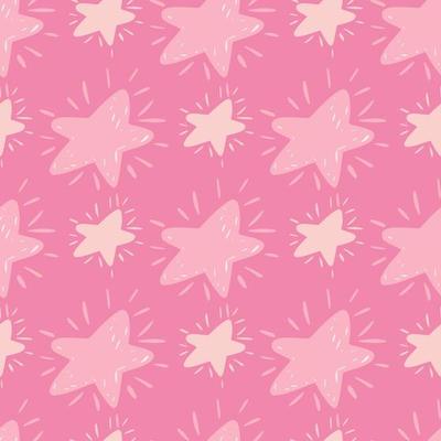 Pink palette seamless creative pattern with cartoon cute star silhouettes. Childish geometric print.