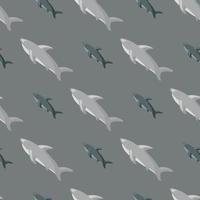 Grey colors seamless animal pattern with doodle simple style shark ornament. Nature doodle backdrop. vector
