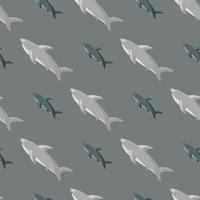 Grey colors seamless animal pattern with doodle simple style shark ornament. Nature doodle backdrop. vector