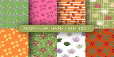 Set of flower bud seamless pattern. Thorn botanic print collection. vector