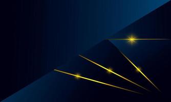 Abstract blue polygon triangles shape pattern background with golden line and lighting effect luxury style. Illustration Vector design digital technology concept.