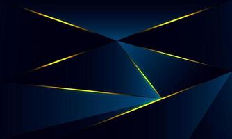 Abstract blue polygon triangles shape pattern background with golden line and lighting effect luxury style. Illustration Vector design digital technology concept.