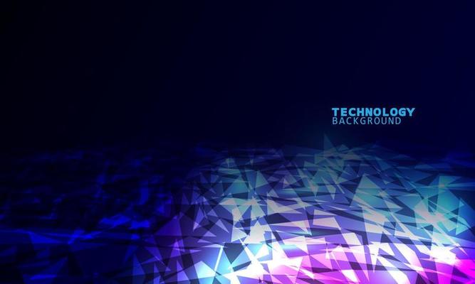 Vector illustration technology with triangles over dark blue and pink background.