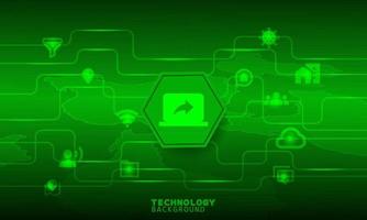 Screen Share icon in a green hexagon. Connection and Communication concept. vector