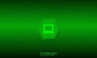 icono de la computadora portátil en un hexágono verde. concepto de conexión y comunicación. vector