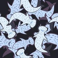 patrón animal aleatorio sin fisuras con tiburones martillo. paleta gris oscuro y azul claro.