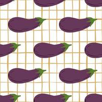 Ripe eggplants seamless pattern on stripes background.Violet aubergines wallpaper. vector