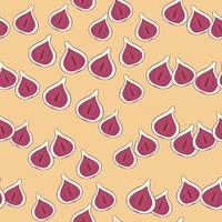 Little pink figs random ornament seamless pattern. Abstract food backdrop with pastel orange background. vector