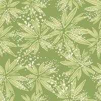 Abstract line art bud daisy seamless pattern on green background. Modern botanical floral wallpaper. vector