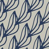 Outline leaves seamless botanic pattern. Light grey background with blue floral elements. vector