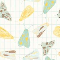 Turquoise and yellow moles elements random seamless pattern. Pastel tones palette insect print. Chequered background. vector