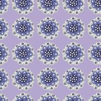 Doodle seamless pattern with hand drawn simple folk buds shapes in hand drawn style. Pastel purple background. vector