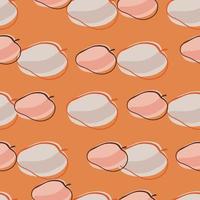 Doodle seamless pattern with grey and pink colored apricot ornament. Orange background. Simple abstract style. vector