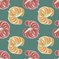 Geometric anthurium flowers seamless pattern on green background. Vintage tropical botanical wallpaper. Exotic hawaiian plants backdrop. vector