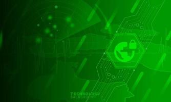 World lock icon in green hexagon with communication icons. vector