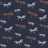 Vintage dragonfly seamless pattern on blue background. Doodle dragonflies wallpaper. vector