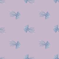 Blue little jellyfishes seamless hand drawn pattern. Stylized marine artwork with soft purple background. vector