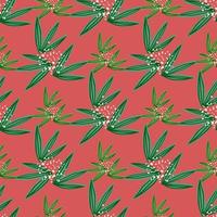 Hand drawn abstract flower seamless pattern on red background. Modern leaf endless wallpaper. vector