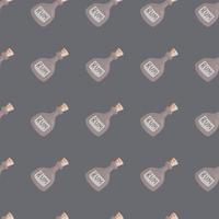 Decorative seamless pattern with pastel pale rum bottle shapes. Purple background. Alcohol ornament. vector