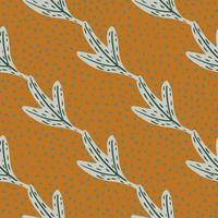 Fall seamless pattern with hand drawn grey outline leaf ornament. Ocher dotted background. vector