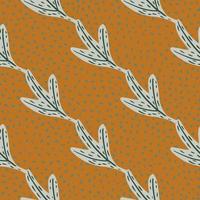 Fall seamless pattern with hand drawn grey outline leaf ornament. Ocher dotted background. vector