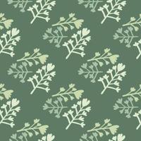 Pastel green seamless doodle pattern with branches silhouettes. Simple floral backdrop. vector