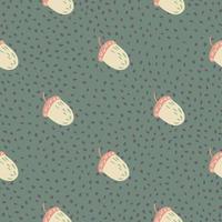 Seamless pattern in minimalistic style with forest acorn ornament. Pale green dotted background. vector