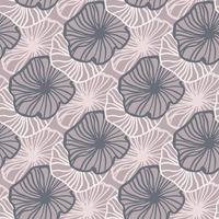 Pale pastel seamless contoured flowers pattern. Simple backdrop in light and purple tones. vector