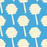 Contrast seamless pattern with doodle honey spoons. Simple white silhouettes on bright blue background. vector