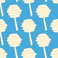 Contrast seamless pattern with doodle honey spoons. Simple white silhouettes on bright blue background. vector