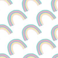 Isolated seamless doodle pattern with rainbow pastel multicolor shapes. White background. vector