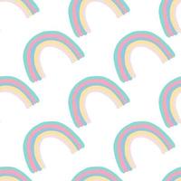 Isolated seamless doodle pattern with rainbow pastel multicolor shapes. White background. vector