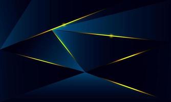 Abstract blue polygon triangles shape pattern background with golden line and lighting effect luxury style. Illustration Vector design digital technology concept.